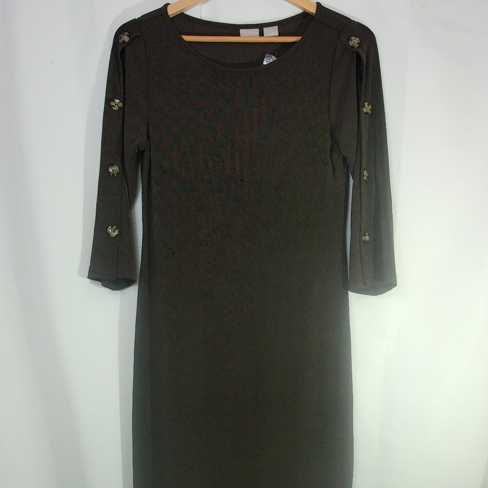 Chico’s Travelers Brown Midi Dress 3/4 Sleeve Womens Size 0/Small NWT